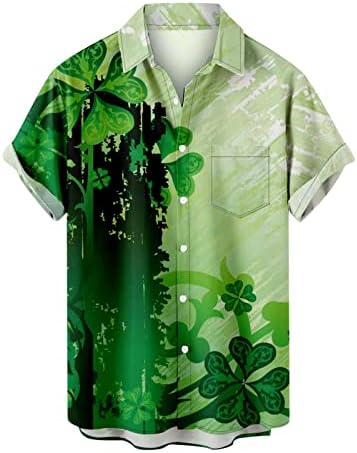 Mens Irish Tops ST.Patrick's Day Shirt Casual Manga curta Camisetas de botão havaiana