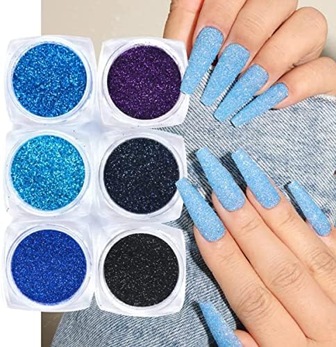 Gulelayar 6 colorido Glitter Powder, preto preto Poeira de unhas brilhante Efeito de açúcar holográfico em pó de unhas de unhas Diy Manicure Decorações