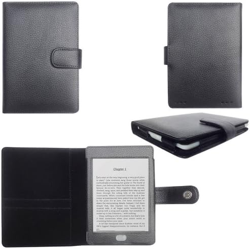 Jaqueta de capa de bolsa de couro genuíno de Mochie para Kindle Touch Black + Skin Skin Sticker Combo