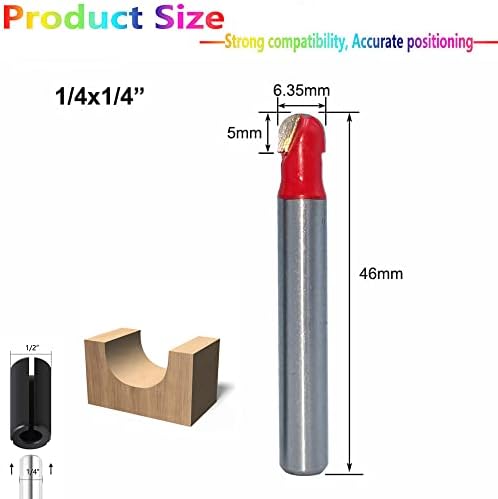 Cove Box Router Bit & Collet, modelo de moagem do nariz redondo de 1/4 de polegada de haste e adaptador de 1/2 a