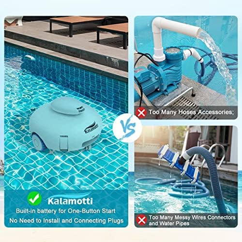 Limpador de piscina robótica sem fio Kalamotti - vácuo da piscina para piscinas acima do solo, poderosa bateria recarregável, dura