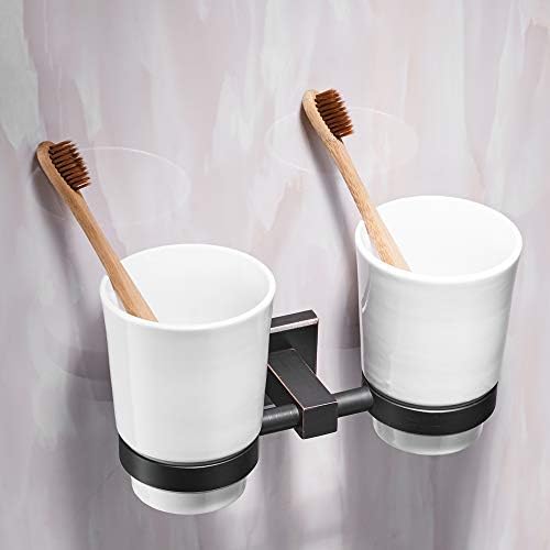 Sweejim Moderny Modern Style Monted Brass sólida com copo de cerâmica banheiro quadrado Titular duplo tumbler Cup Holder1