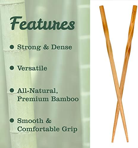 Pauzinhos de bambu japoneses premium reutilizáveis ​​Bamboomn, pares de 9 polegadas - 6 pares torcidos