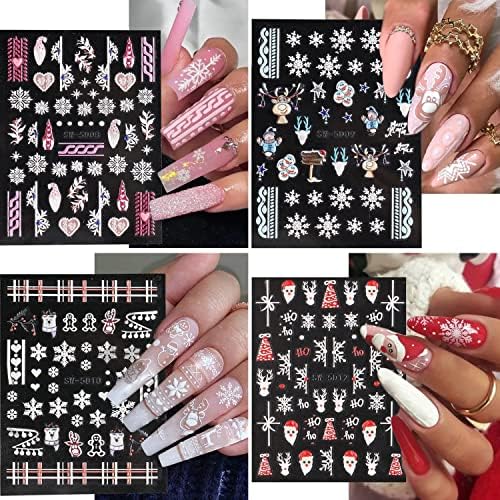 8 lençóis 5d adesivos de unhas de natal de natal decalques de unhas de floco de neve