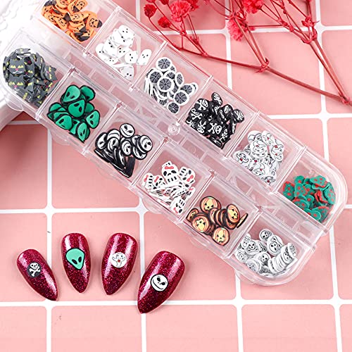 12 grades Halloween unha -lantejoulas, abóbora aranha cranha ghost squeleleton design de unhas flocos de argila unhas