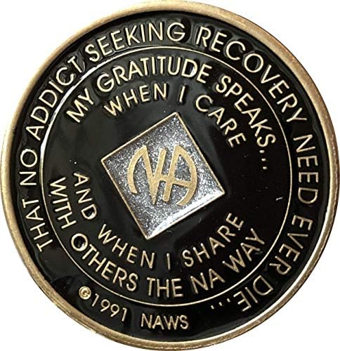 Glitter preto e prateado de 3 anos NA Medallion Narcóticos Oficial Chip Anônimo