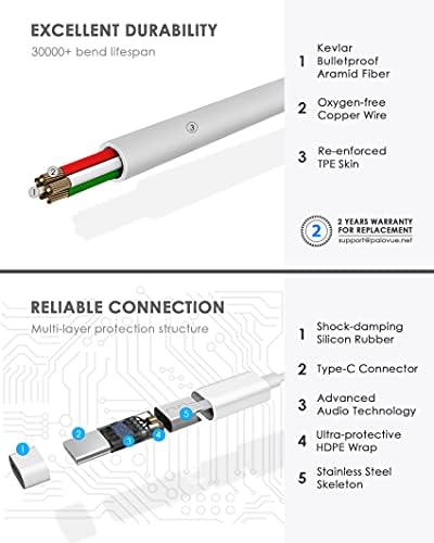 Palovue USB tipo C fones de ouvido em fones de ouvido com os fones de ouvido com microfone e controle de volume compatível com o Google