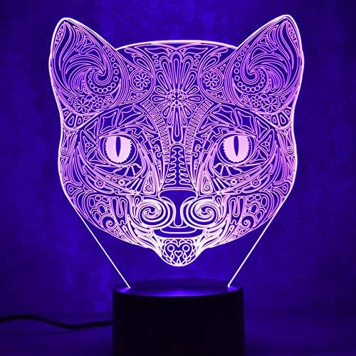 Jinnwell 3d Cat Animal Night Lâmpada leve Ilusão 7 Corruência de cor Touch Touch Tabel Lâmpadas de decoração Led Led Christmas