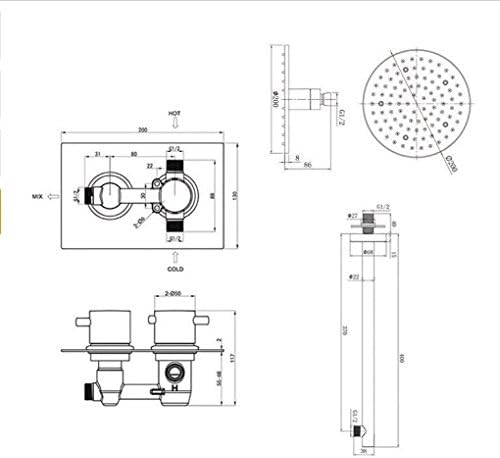 Kit de chuveiro termostático LED Gowe 8 LED Kit de chuveiro moderno. Conjunto escondido