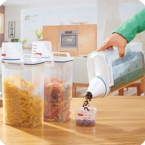 2L Rice Armazy Bin Bin Cereal Recipiente de Cereal Rice Distribuidor de grãos secos com projeto de copo de medição de