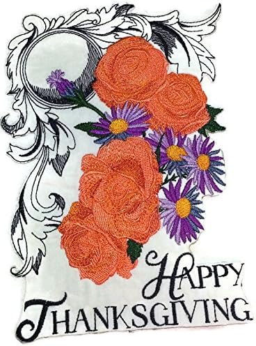 Custom e exclusivo feliz Dia de Ação de Graças [Feliz Dia de Ação de Graças com Flourish] Ferro bordado On/Sew Patch [7.8x