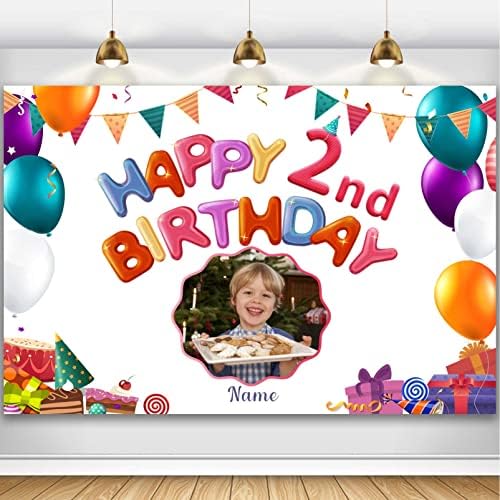 Banner de 2º aniversário personalizado - cenário de 2º aniversário - 2 anos de idade decoração de festas de festa para meninas garotos crianças - colorido