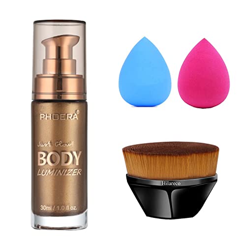 Luminizador de corpo de Phoera, hidratação à prova d'água e brilho para rosto e corpo, brilho em uma maquiagem, iluminador de brilho