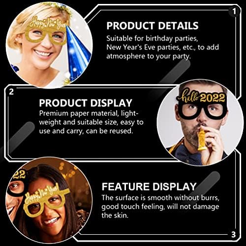 Partykindom 9pcs 2022 Óculos de Ano Novo Adeços de Foto, Romances de Party Party Photo Booth Props Sunglasses Acessórios Decoração