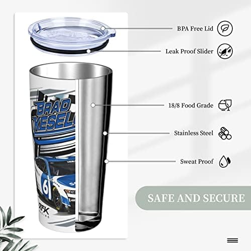 Ratrig Brad Keselowski 6 Tumbler isolado de 20 onças com tampas e canudos de metal aço inoxidável aço a vácuo caneca de caneca de caneca de caneca de café interior bebida de gelo externo