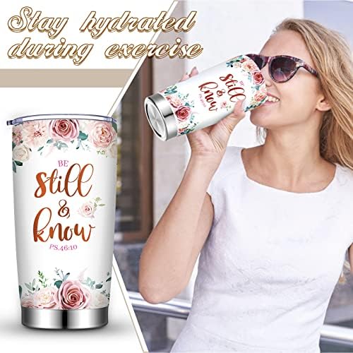 DinGion 4 peças canecas cristãs Religiosos Tumblers Cristãos Presentes Cristãos Para Mulheres Presentes Inspirados 20 Oz Oz Aço Anterior Tumbler Duas Vago de Parede Dupla Tumblers Isolados com Tampa Caneca de Café de Viagem