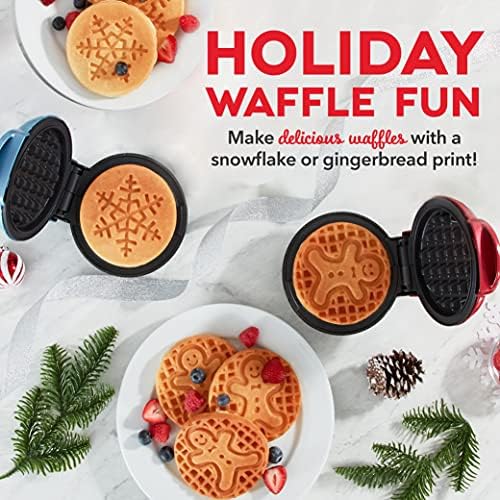 Dash Mini Waffle Maker for Waffles Hash Browns, Chaffles Keto com superfícies fáceis de limpar e antiaderentes, 4 polegadas, feriado, vermelho e azul metálico