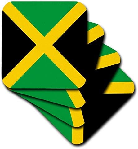 3drose cst_158342_1 bandeira da Jamaica Square-Caribbean Jamaican Green Black com Amarelo Gold Saltire Cross-Coasters cruzados, conjunto de 4