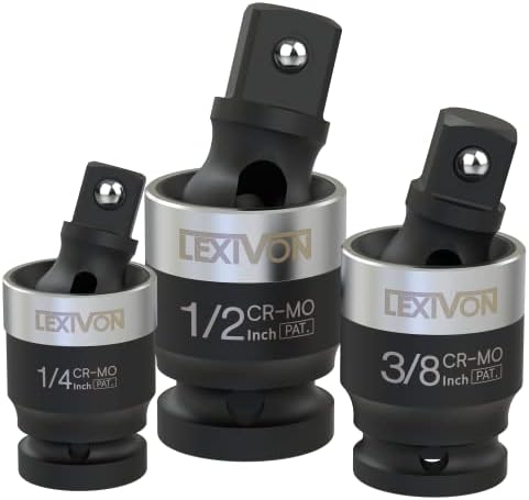 Lexivon Impact Universal Joint - Design Slim patenteado | Setor de 3 peças 1/2 , 3/8 e 1/4 Conjunto de giro de aço Chrome-Molybdenum