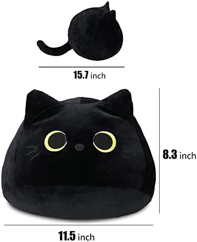 Gato preto de brinquedo de pelúcia, travesseiro criativo de forma de gato, bonecas brinquedos de pelúcia gato preto