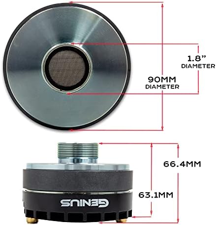 Genius Audio GPRO -01D34 1,35 Driver de compressão 30 watts RMS - 150 Watts Max Car Audio Pro Midrange e Tweeter Driver parafuso