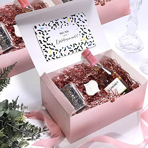 Uniqooo 12pcs em relevo as caixas de proposta de dama de honra rosa com tampa, m 9,5x6,5x4 polegadas, embalagem de presente