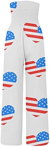 Calça de perna larga de verão huneny para mulheres bandeira americana de alta bandeira American Palazzo