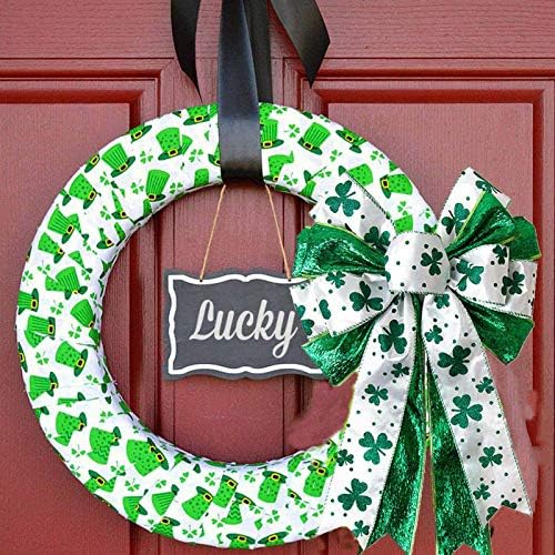 Janou St. Patrick's Day Wrinalh Bow Green Shamrock Bowknot Irish Holiday Diy Crafts Gift Ribbon Bow Ornamentos para decorações
