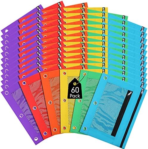60 bolsa de lápis de embalagem para calças de fichário de 3 anel com zíper de zíper da caixa de lápis de cores variadas