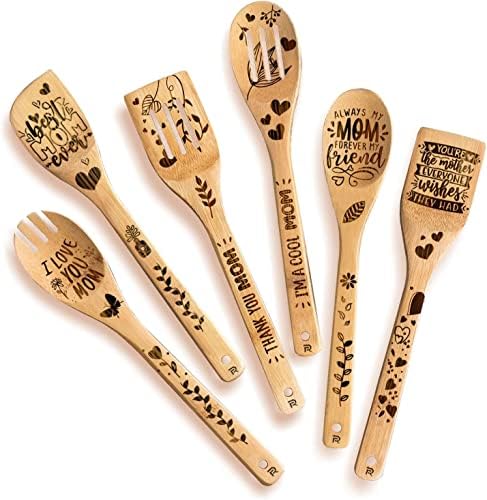 Presentes do Dia das Mães Riveira da filha Spoons Wooden para cozinhar e servir 6 PCs Conjunto - Mom Presentes para sua cozinha - Presentes para mamã