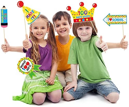 LUCLEAG 30PCS 100º dia de adereços de cabine de fotos da escola, feliz 100º dia de festa de decoração de festas escolares