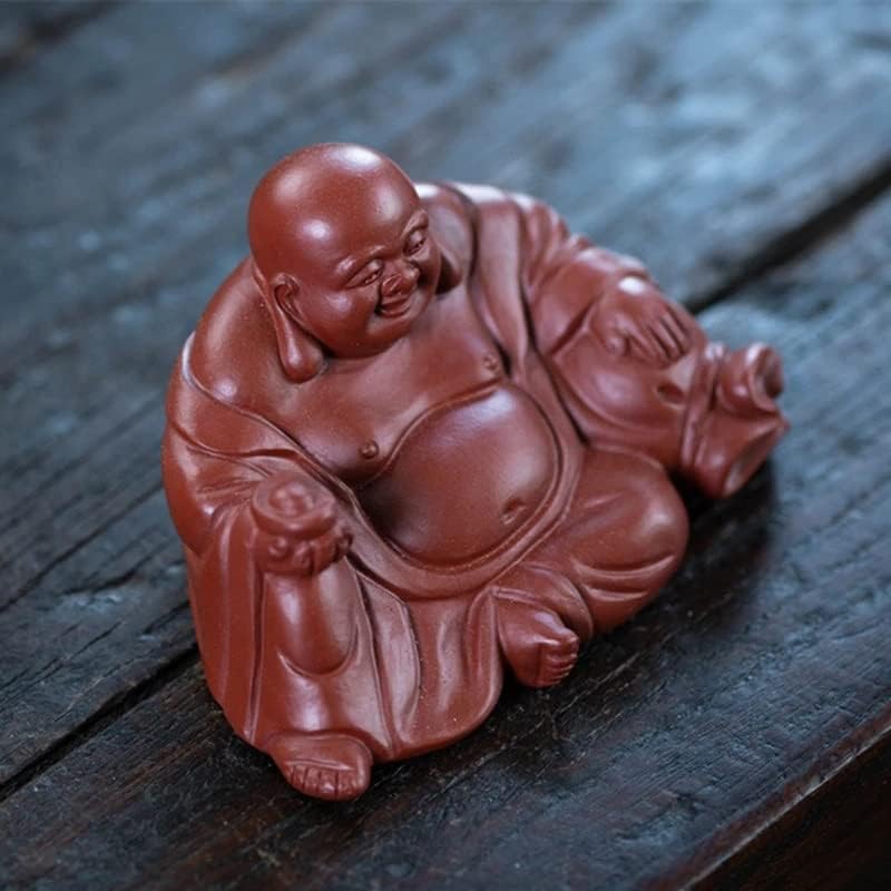 Ganfanren Purple Clay Tea Pet Lucky Maitreya Buddha Escultura de Estátua Ornamentos