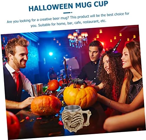 Doitool 3 PCs Resina exclusiva de aço de aço decoração de caveira de café para esqueleto para beber x xícara de copo criativo Halloween inoxidável com drinques festas caneca de caneca em forma de crânia