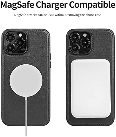 NZN iPhone 13 Pro Max Wallet Case, couro genuíno, estojo com porta-cartas, capa de telefone celular 2-em-1 para mulheres e homens, tpu shell interna com magsafe, capa de fólio-preto
