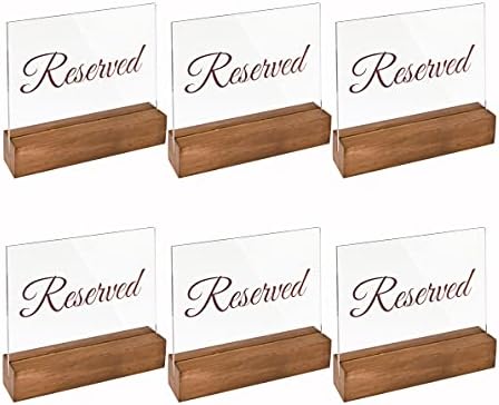 Sinais de casamento de Sparkle Race Sinais reservados para mesas, sinais de mesa de acrílico de 6 pacotes com suportes de placas de madeira para casamentos Place Card Titul