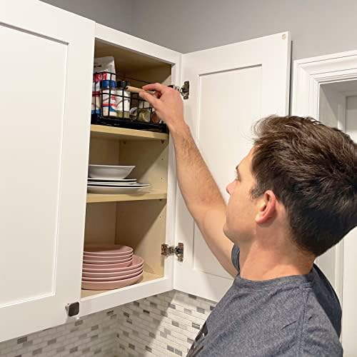 Casa novamente Puxe o organizador do armário de cozinha, suspense o rack de especiarias fácil para despensa/armário/armário, deslizando cesto de armazenamento para o armário superior, gaveta de retirada, preto