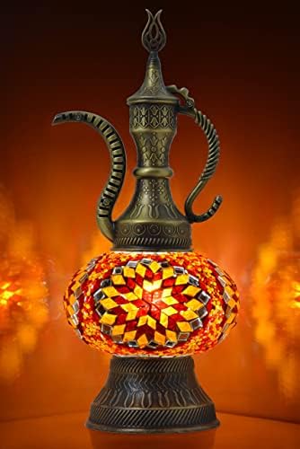 Lâmpada de jarro turco mozaísta, lâmpada de mesa de belisco em mosaico, antiga lâmpada de lâmpada de vidro decorativo boêmio