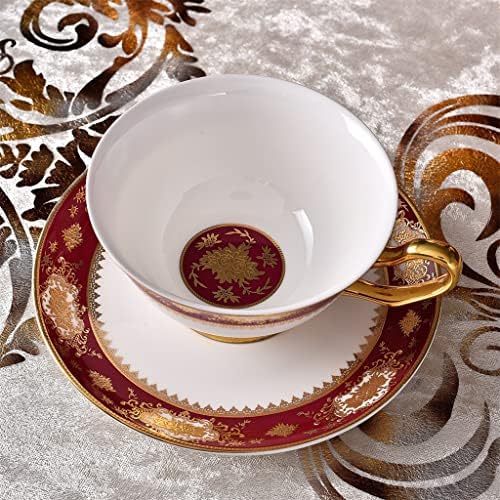 Zhuhw 15 PCs Bone China Red Stickers Conjunto de café Alívio Conjunto de chá de porcelana