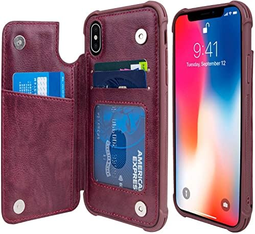 Capa Vanavagy iPhone XS, capa de carteira para iPhone X, tampa do telefone fólio de fólio de couro FIT MAGNET CAR MOLTE [Protetor