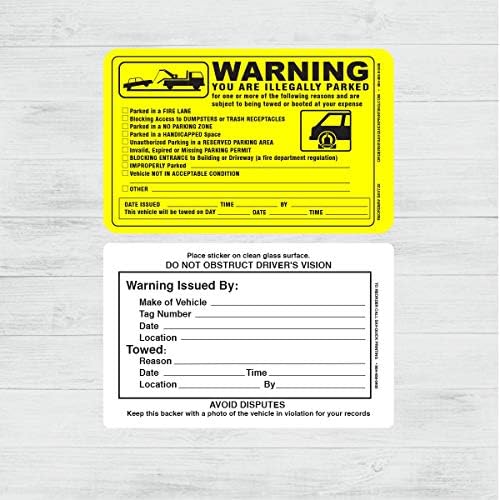 Adesivo de violação de estacionamento - Aviso de reboque estacionado ilegalmente - Aviso de violação de estacionamento - sem adesivos de aviso de estacionamento - 5,5 x 7,5 Difícil para remover adesivos - pacote de 50