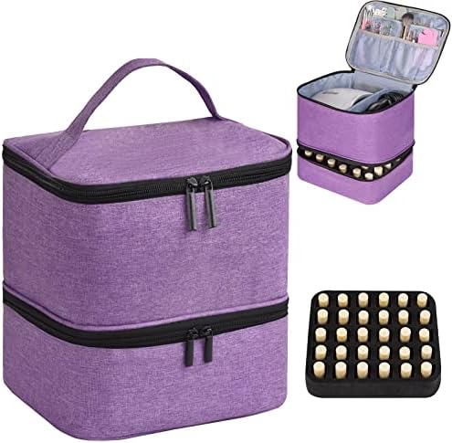 O organizador do esmalte de unhas segura 30 garrafas e 1 estojo de transporte de esmalte de unha com bolsos de armazenamento para ferramentas de manicure Double Polishon Polhon Polish Storage Viagem com alça