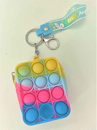 Rainbow Tie Tye Push Bubble Pop-On-It Chain Chain Coin Saco de bolsa sensorial Fidget Pooper Stress Relief Toy Keychain