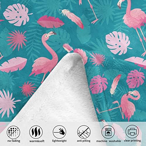 Feyg Flamingo Throw Planta para garotas do bebê Gift, folhas tropicais Flamingos Rosa Cobertores para meninas para