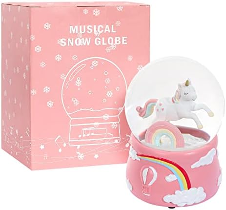 Unicorn Snow Globes for Kids, Wind Up Snow Globe for Girls, 100mm Musical Snowglobe para adultos, Presentes de Ano