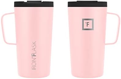 Ferro ° Glask Grip Coffee Caneca 2,0-16 oz, prova de vazamento, garrafa de aço inoxidável isolada a vácuo, parede dupla, viagem térmica, frio quente, cantina de metal de água - rosa