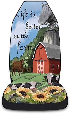 Youngkids Farmhouse Cow Barn Print Car Seat Capas de 2 peças Conjunto de peças universais Almofada de carro frontal