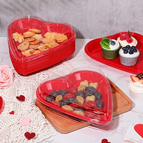 Coração de Valentine, em forma de serviço, bandeja de bandeja plástica plástica placas descartáveis ​​placas de sobremesas