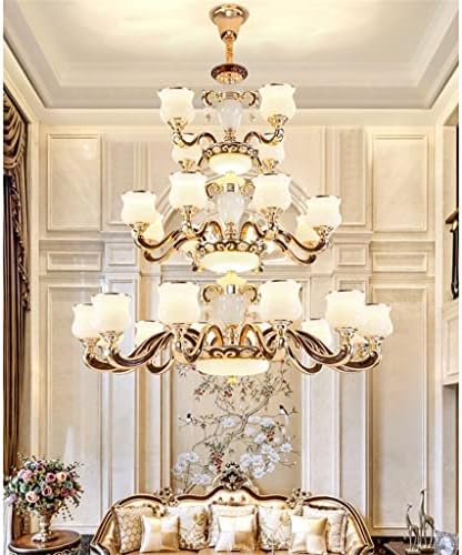 Irdfwh Duplex Building Chandelier Villa Headlight Room Crystal Chandelier Jade Hollow Long Chandelier Staircase Lamp