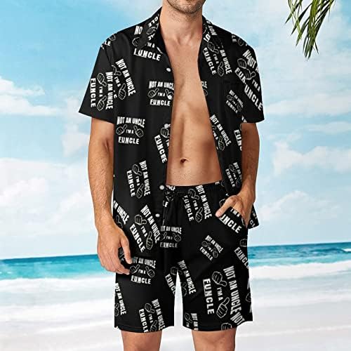 Não tio, eu sou funcle homens de 2 peças Hawaiian Set Button-Down Sleeve Shirts Calça de praia Fit Fit Tees