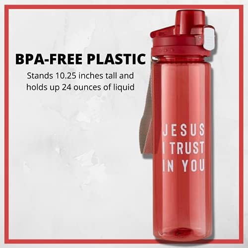 Jesus, confio em sua garrafa de água plástica religiosa, use multi-viagens com copo infundido de chá, recipiente de bebida inspirada sem BPA com alça de corrente de chave removível, 24 onças